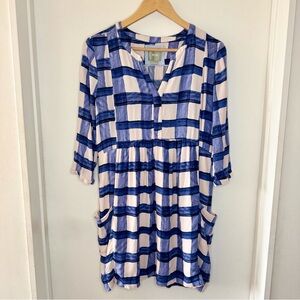 Anthropologie Maeve Devery Dress Blue & Cream Picnic Plaid Women’s Small Retro